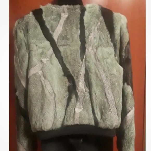 NWT Metric Knits Fur Collection Rabbit Reversible 2-in-1 Bomber Jacket  Size L - Picture 4 of 6